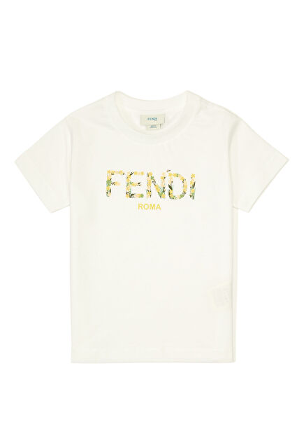 Beyaz Sarı Logo Baskılı Kız Çocuk T-shirt