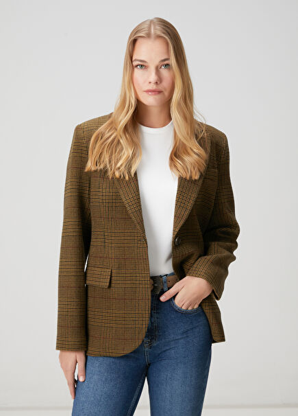 Yağ Yeşili Ekoseli Ceket