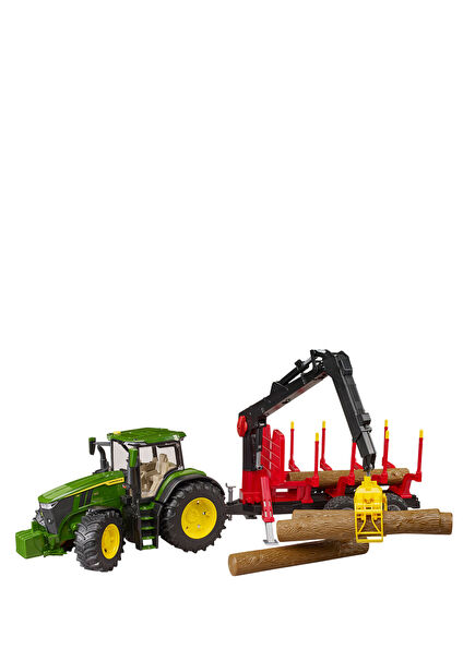 John Deere 7R 350 tractor and log-carrying trailer