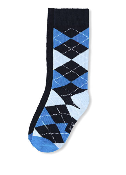 Navy Blue Jacquard Boys 2-Pack High Socks