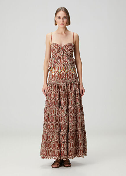 Entre Flechas Burgundy Embellished Maxi Dress