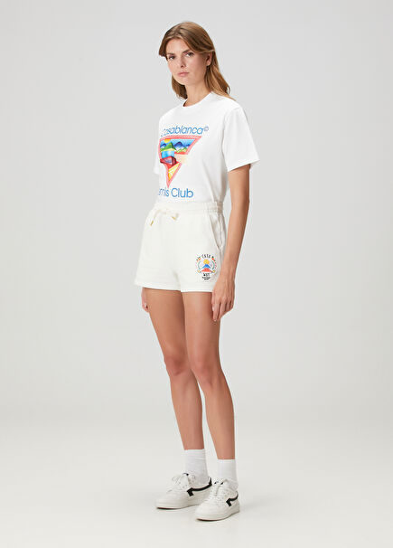 Beyaz Nakışlı Şort