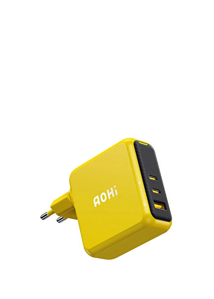 Magcube 3 Portlu Şarj Adaptörü Sarı 140W Şarj Cihazı GaN+ Hızlı Şarj İstasyonu 100 W