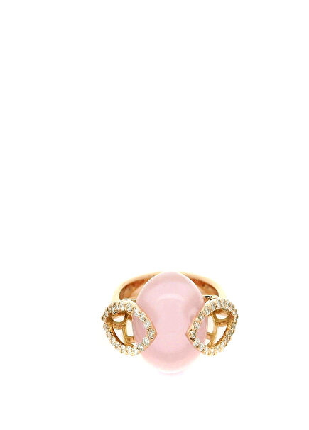 Pink Quartz Pırlantalı Kadın Altın Yüzük
