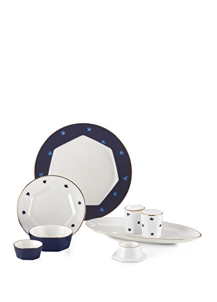 Mislina Cobalt 34 Piece 6-Person Bone Breakfast Set 
