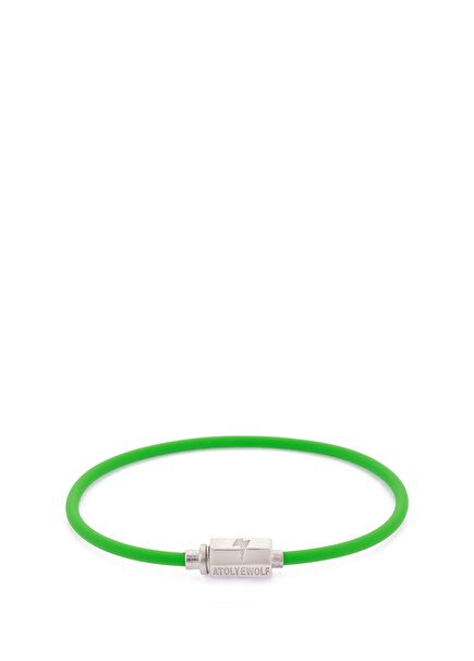 Men's Silver Bracelet With Green Lightning Figure