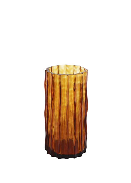 Ribbed Amber Glass Set of 2 Vases