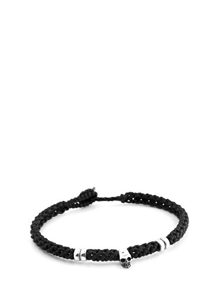 Skull Double OO Brd Wax Mens Silver Bracelet