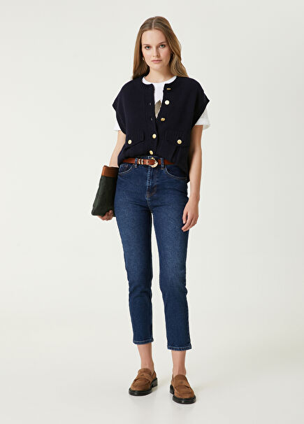 Dark Blue Slim Mom Jeans