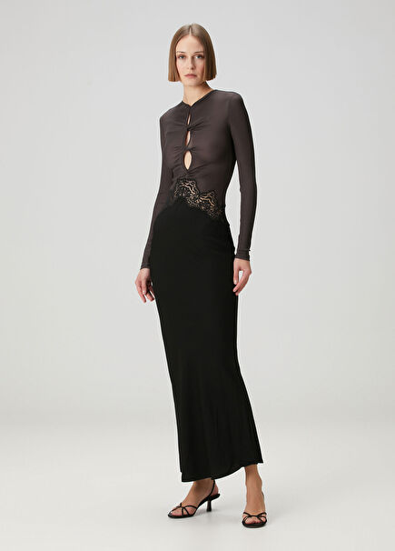 Verner Antrasit Siyah Maksi Abiye Elbise