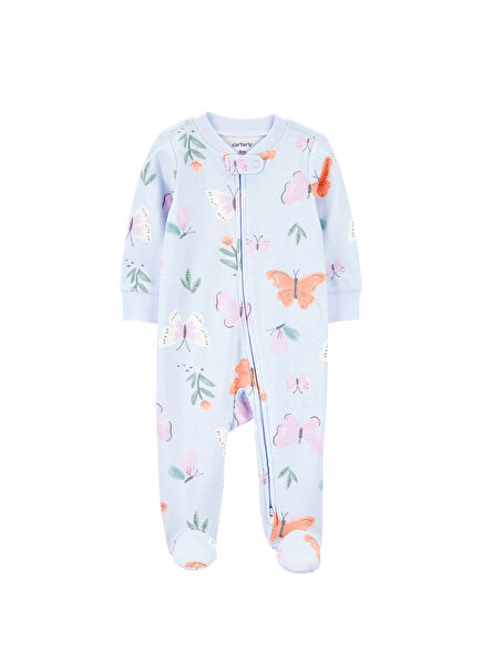 Blue Cotton Zippered Booties Baby Girl Sleeping Bag