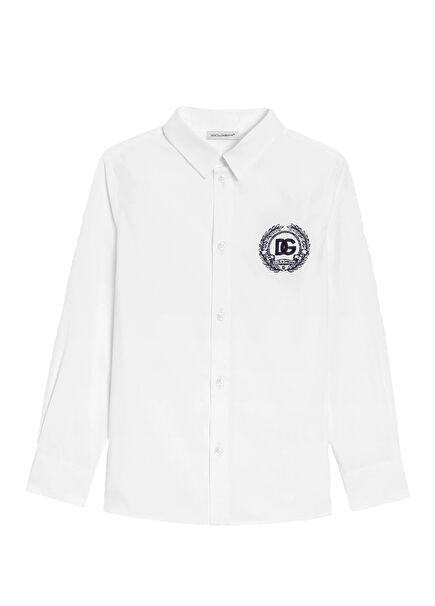 Beyaz Logo Nakışlı Gömlek