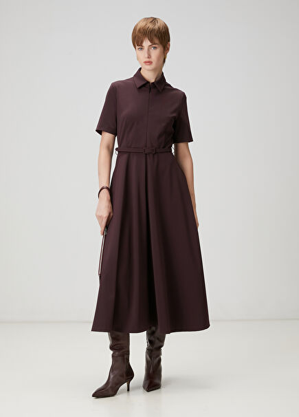 Midi Shirt Dress With Burgundy Belt