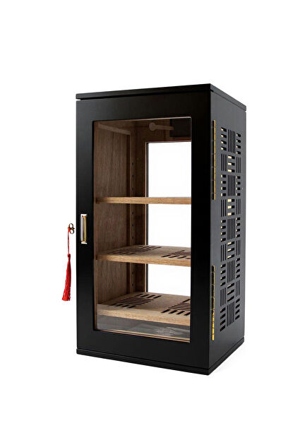 Gold Design 3 Shelf Humidor Matte Black 120's Cigar Box