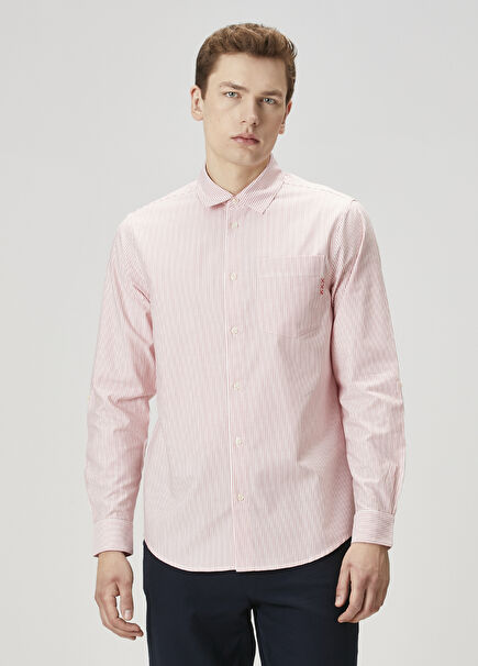 Regular Fit Red White Striped Oxford Shirt