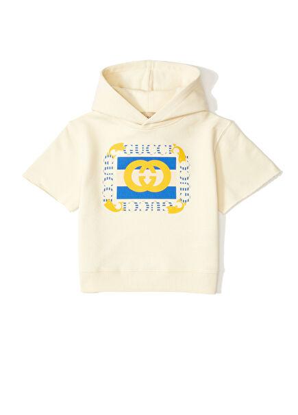 Sarı Kapüşonlu Logolu Erkek Çocuk Sweatshirt