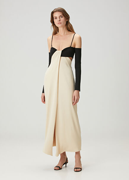 Selly Beige Black Maxi Dress