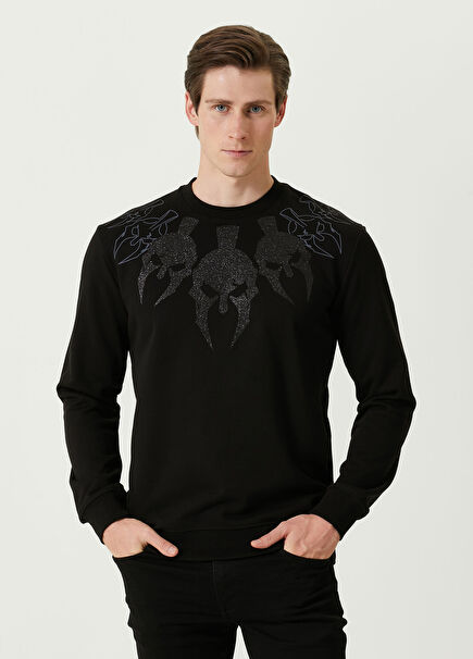 Siyah Yakası Baskılı Sweatshirt