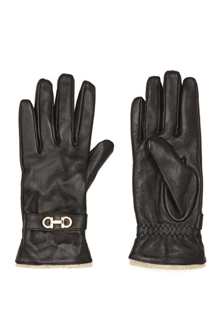 Siyah Kadın Deri Eldiven