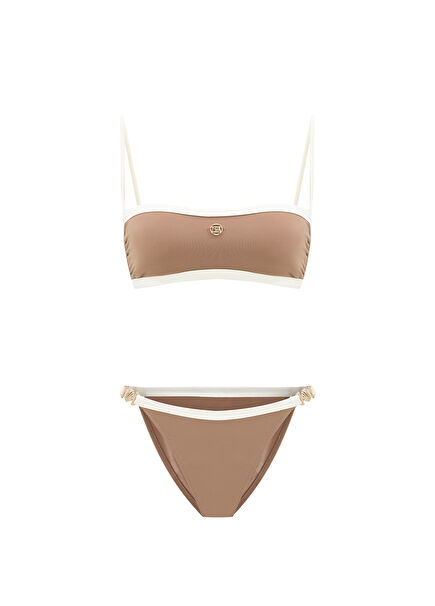 Luna French Beige Bia Logo Double Color Strapless Women's Bikini Set
