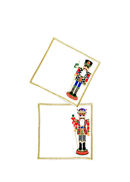Decorative Nutcracker Bullet Soldier Patterned Linen 2-Piece Cocktail Napkin