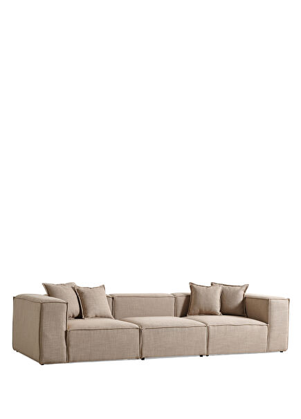 Volye Comfort Koyu Bej Keten Üçlü Kanepe