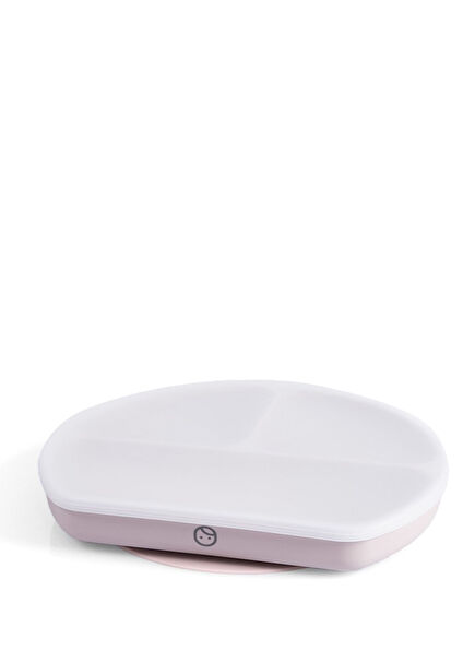 Pink Silicone Vacuum 3-Compartment Baby Baby Food Plate with Lid