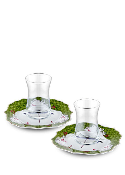 Allure Yeşil 2li Porselen Çay Bardağı Seti