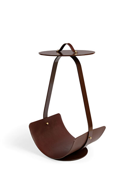 Zin Brown Leather and Steel Side Table