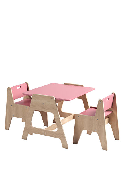 Cotable Pembe Ahşap Çocuk Masa Takımı