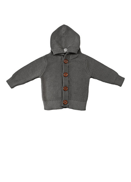 Hooded Grey Cotton Boys' Cardigan
