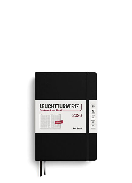 2026 English Black A5 Dotted 12 Months Daily Organizer