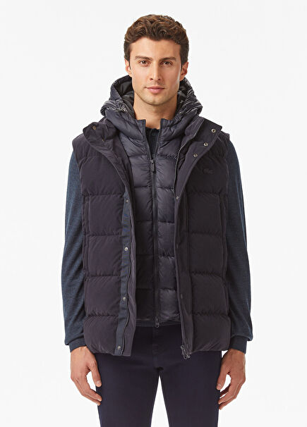 Lacivert Kapüşonlu Erkek Yelek