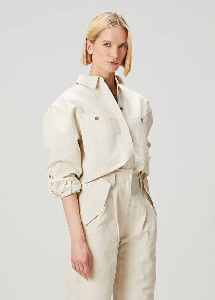 Nolani Dark Beige Crop Shirt
