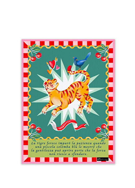 Dolce Far Niente Kaplan ve Kuş Desenli Renkli Pamuk Polyester Mutfak Havlusu 45 x 60 cm