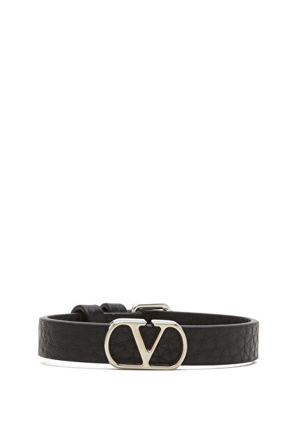 VLogo Signature Black Men's Leather Bracelet