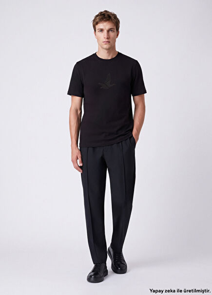 Relaxed Fit Black Goose Artwork Embroidery T-shirt