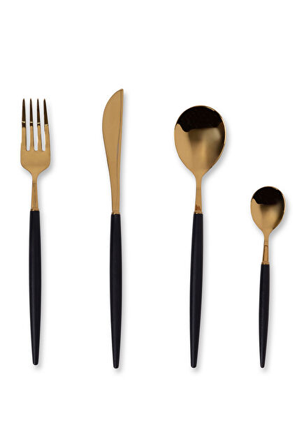 Rottie Black Gold 24-Piece Fork Spoon Knife Set