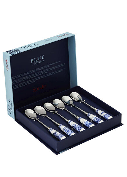 Blue Italian Patterned Set Of 6 Teaspoons