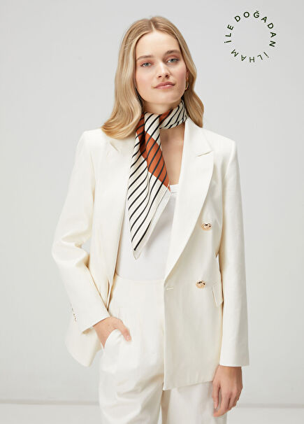 Kırık Beyaz Kruvaze Keten Blazer