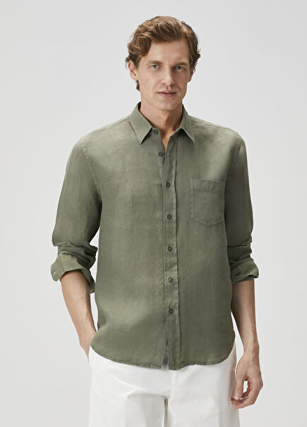 Haki Keten Gömlek