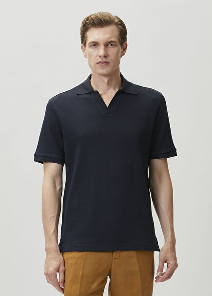 Navy Waffle Textured Polo T-shirt