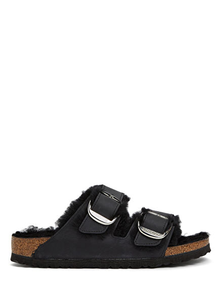Arizona Big Buckle Shearling Siyah Kadın Terlik