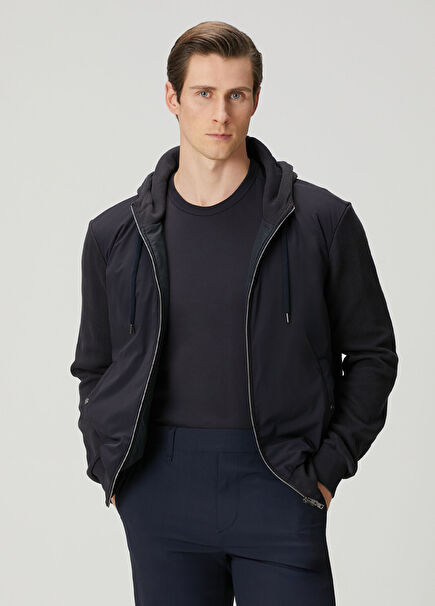 Navy Blue Hooded Coat