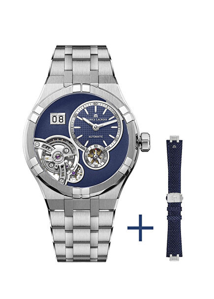 ML-AI6118SS00E430-C Metallic Gray Navy Blue Men's Wrist Watch and Spare Strap