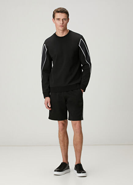 Black Waist Corded Contrast Piping Jersey Shorts