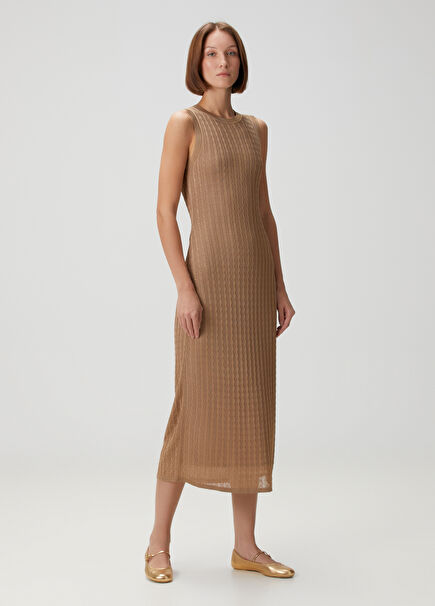 Dark Beige Midi Cable Knit Dress
