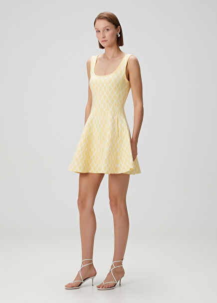 Yellow Patterned Mini Knit Dress