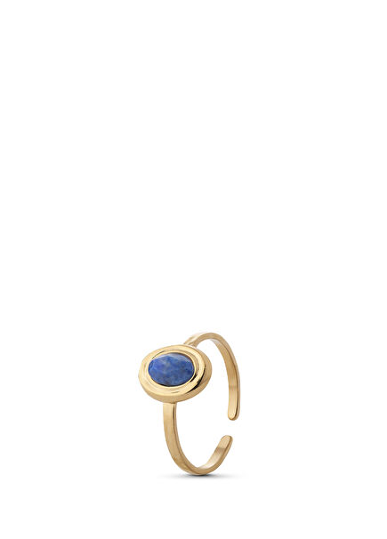 Lisa Gold Navy Blue Natural Stone Gold Plated Steel Women Ring