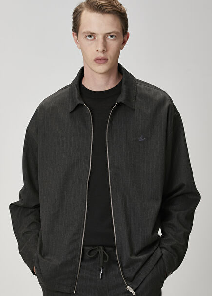 Anthracite Faint Stripe Patterned Outer Shirt